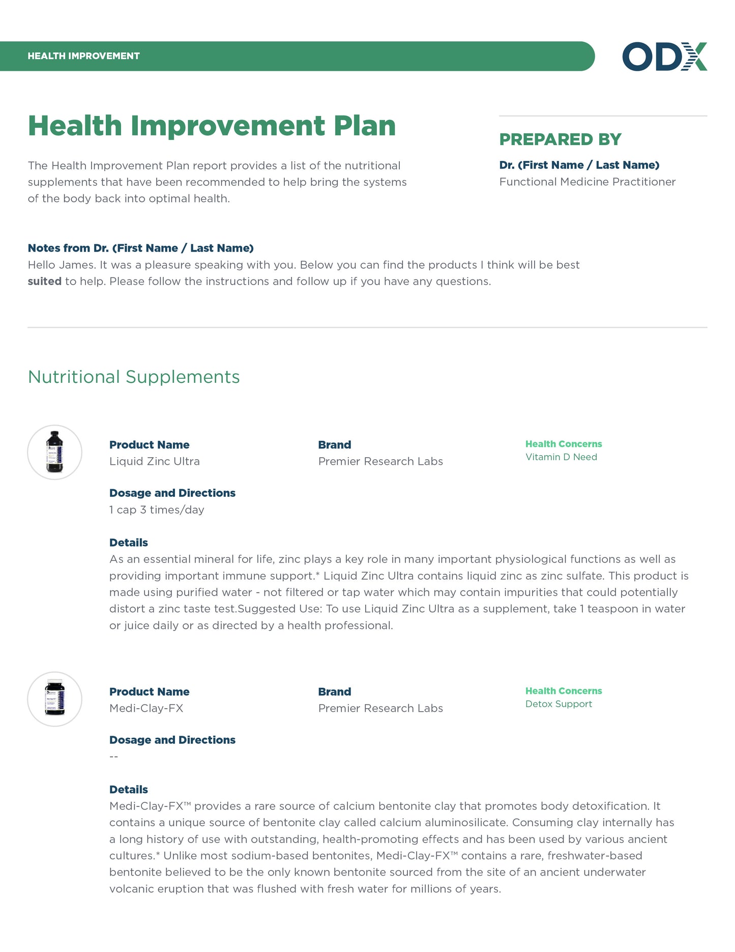 Optimal Diagnostic (ODX) Functional Health Report