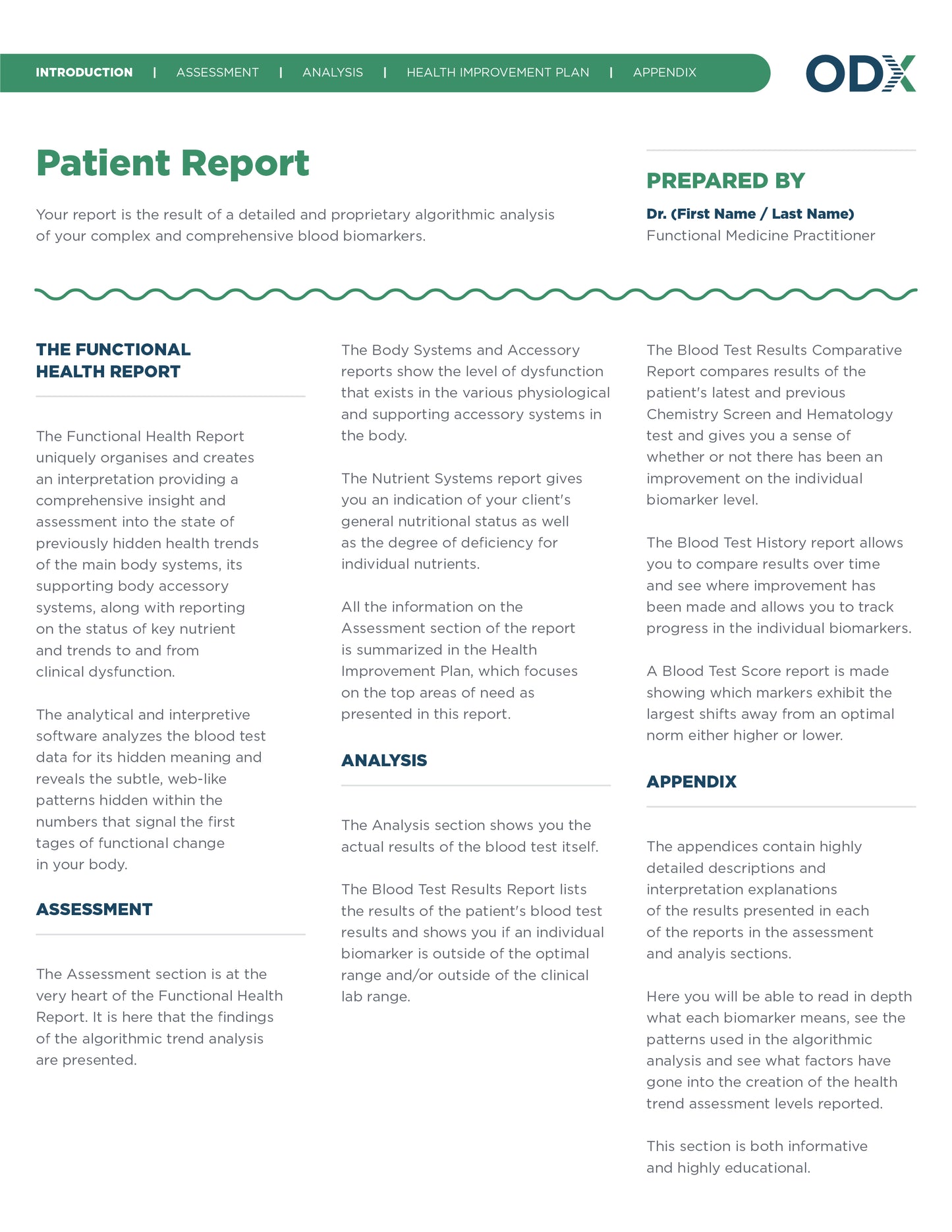 Optimal DX Functional Health Report
